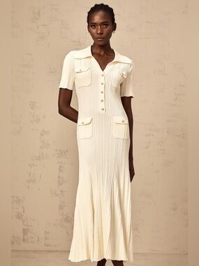 Miss Rosier NWT Nouria Neutrals Ribbed-knit Midi Dress Cream